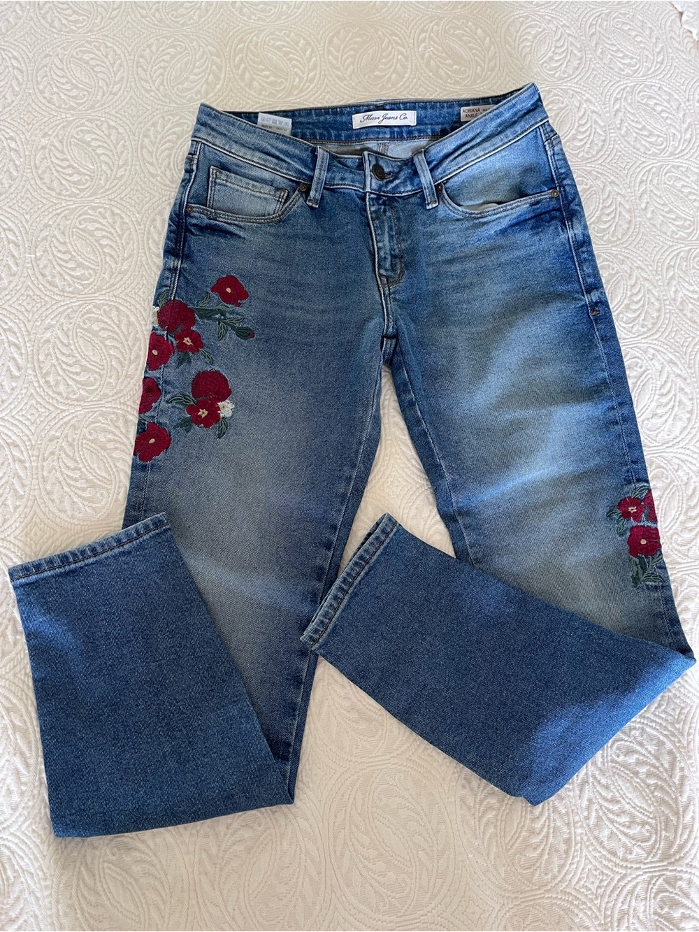 Mavi Jeans Co 26x27 Adriana Ankle Mid Rise Super Skinny Embroidered Roses EUC